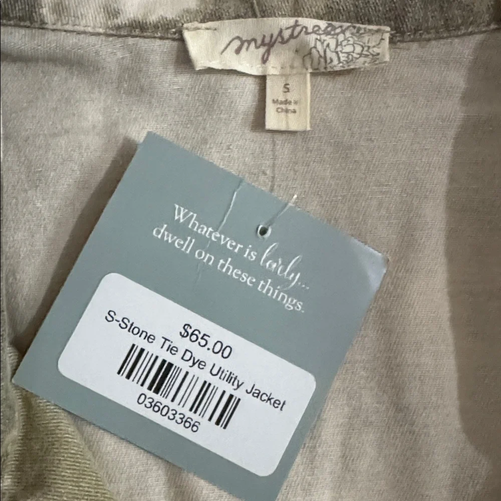 Mystree Olive Cream S-Stone Dye Utility Jacket 100%. Cotton Women's Sz Sm NWT